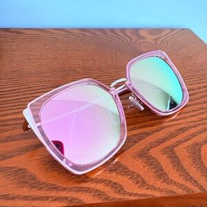 Stylish Pink Transparent Frame and Pink Polarized Square Sunglasses